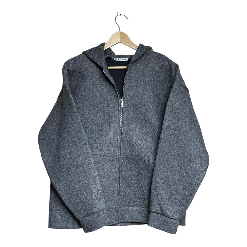 Zara Oversized Dark Gray Neoprene Zip-Up Hoodie